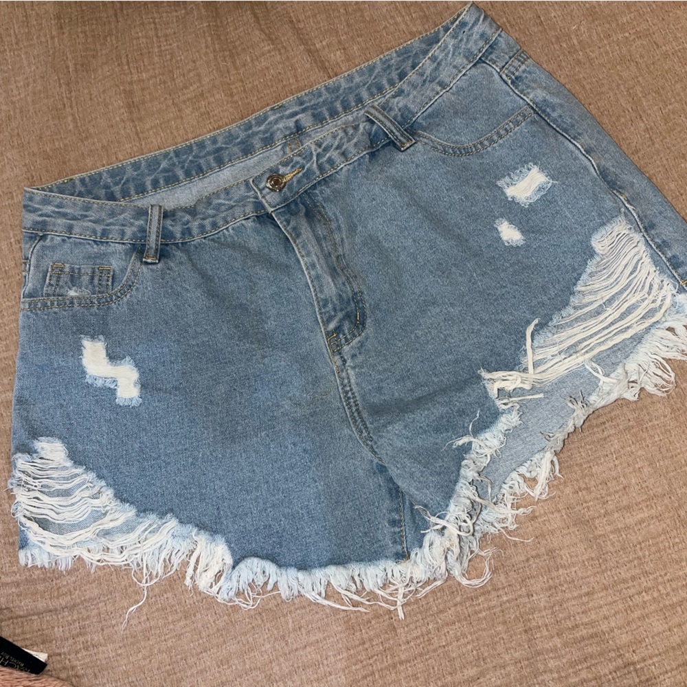 SHEIN Light Blue Distressed Denim Shorts